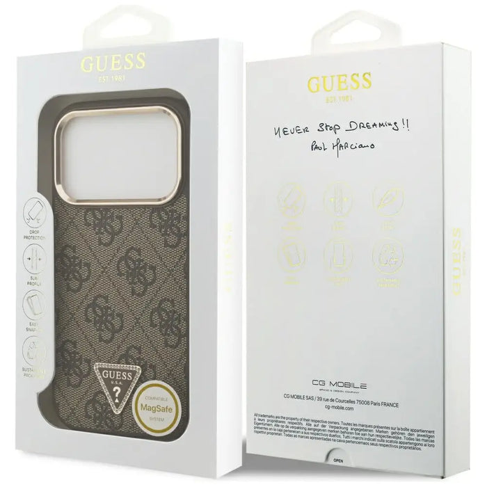 Guess 4G Triangle Logo MagSafe Case for iPhone 17 Pro - Brown and Gold - Cell phone cases and covers<<<HurtelXML