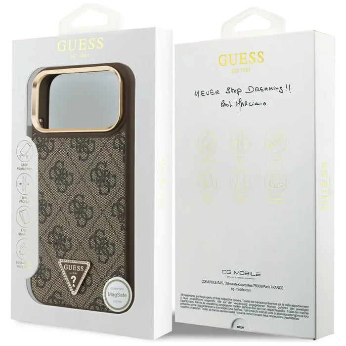 Guess 4G Triangle Logo MagSafe Case for iPhone 17 Pro Max - Brown & Gold - Cell phone cases and covers<<<HurtelXML
