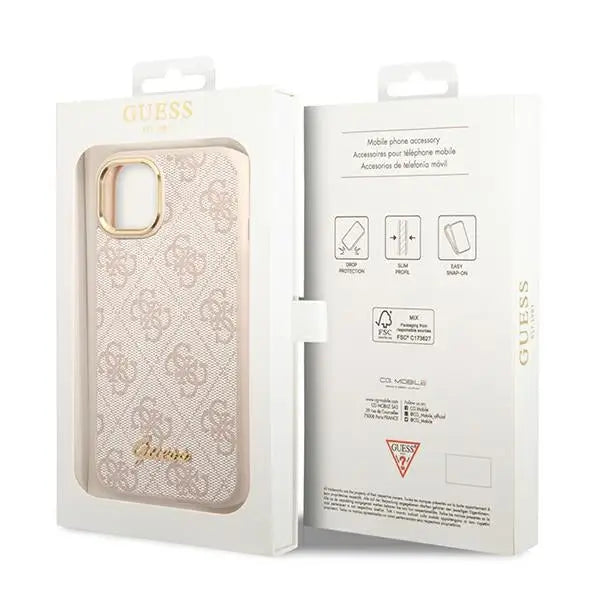 Guess 4G Vintage Gold Logo case for iPhone 14 - pink - Cell phone cases and covers<<<HurtelXML