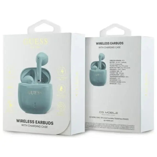 Guess Bluetooth headphones GUTWSJ14ESGQ TWS + docking station turquoise/turquoise Printed Classic Logo - Headphones