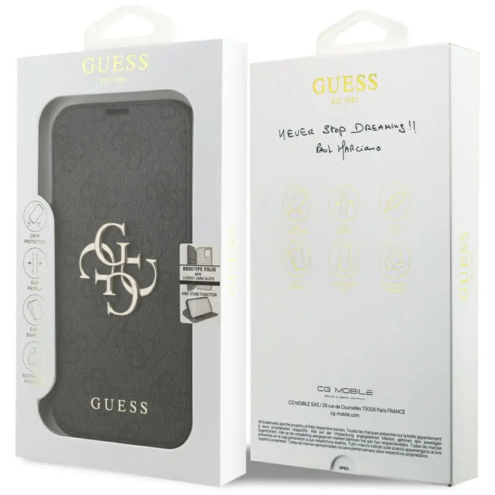 Guess Book 4G Metal Logo Case for iPhone 17 Pro - Black - Cell phone cases and covers<<<HurtelXML