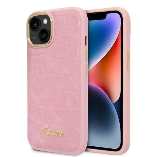 Guess Croco Collection case for iPhone 14 - pink - Cell phone cases and covers<<<HurtelXML