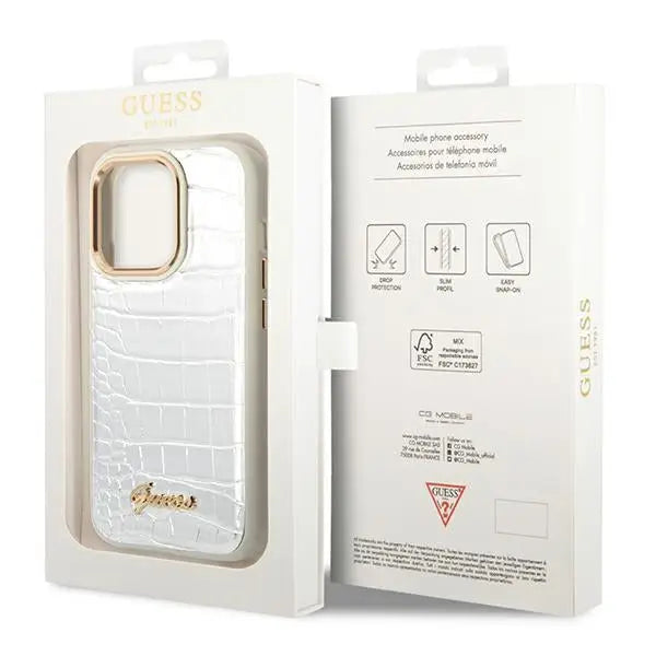 Guess Croco Collection case for iPhone 14 Pro 6.1’’ - silver - Cell phone cases and covers<<<HurtelXML