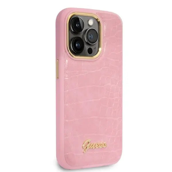 Guess Croco Collection case for iPhone 14 Pro - pink - Cell phone cases and covers<<<HurtelXML