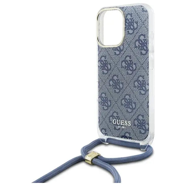 Guess Crossbody Cord 4G Print Case with Lanyard for iPhone 16 Pro - Blue - Cell phone cases and covers<<<HurtelXML