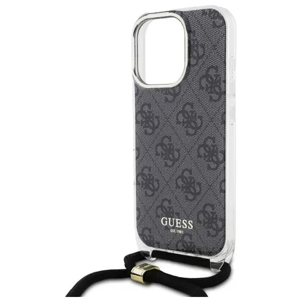 Guess Crossbody Cord 4G Print Case with Lanyard for iPhone 16 Pro - Black - Cell phone cases and covers<<<HurtelXML