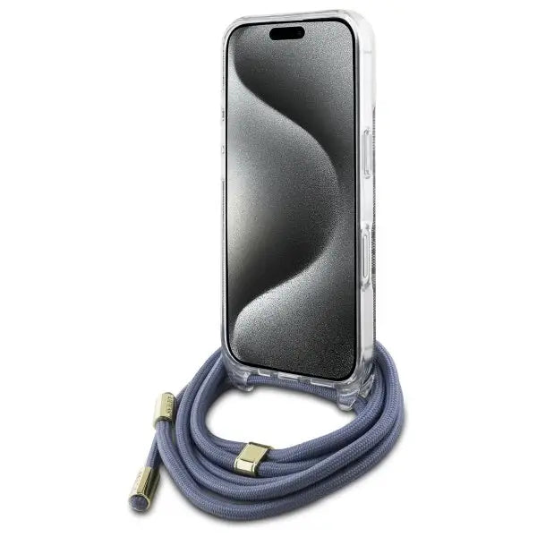 Guess Crossbody Cord 4G Print Case with Lanyard for iPhone 16 Pro - Blue - Cell phone cases and covers<<<HurtelXML