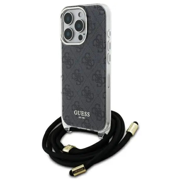 Guess Crossbody Cord 4G Print Case with Lanyard for iPhone 16 Pro - Black - Cell phone cases and covers<<<HurtelXML