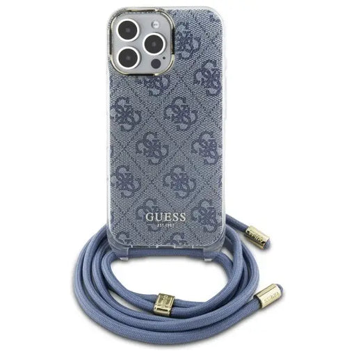 Guess Crossbody Cord 4G Print Case with Lanyard for iPhone 16 Pro - Blue - Cell phone cases and covers<<<HurtelXML