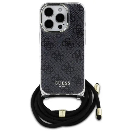 Guess Crossbody Cord 4G Print Case with Lanyard for iPhone 16 Pro - Black - Cell phone cases and covers<<<HurtelXML