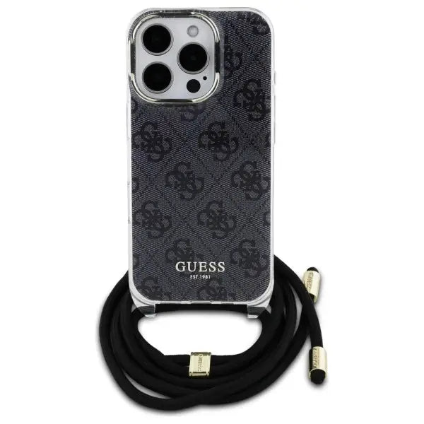 Guess Crossbody Cord 4G Print Case with Lanyard for iPhone 16 Pro - Black - Cell phone cases and covers<<<HurtelXML