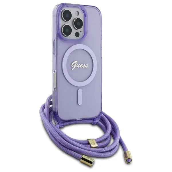 Guess Crossbody Cord Script MagSafe Case for iPhone 16 Pro - Purple - Cell phone cases and covers<<<HurtelXML