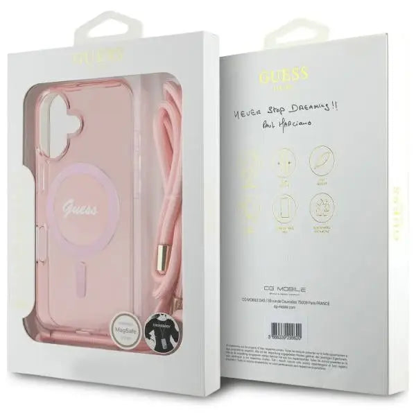 Guess Crossbody Cord Script MagSafe iPhone 16 Case - Pink - Cell phone cases and covers<<<HurtelXML