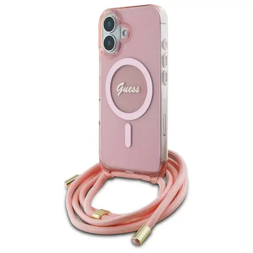 Guess Crossbody Cord Script MagSafe iPhone 16 Case - Pink - Cell phone cases and covers<<<HurtelXML