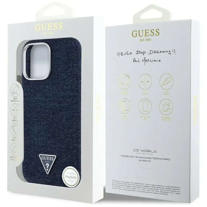 Guess Denim Triangle Logo MagSafe iPhone 16 Pro Case - Blue - Cell phone cases and covers<<<HurtelXML