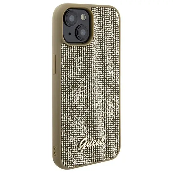 Guess Disco Metal Script case for iPhone 15 - gold - Cell phone cases and covers<<<HurtelXML