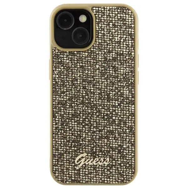 Guess Disco Metal Script case for iPhone 15 - gold - Cell phone cases and covers<<<HurtelXML