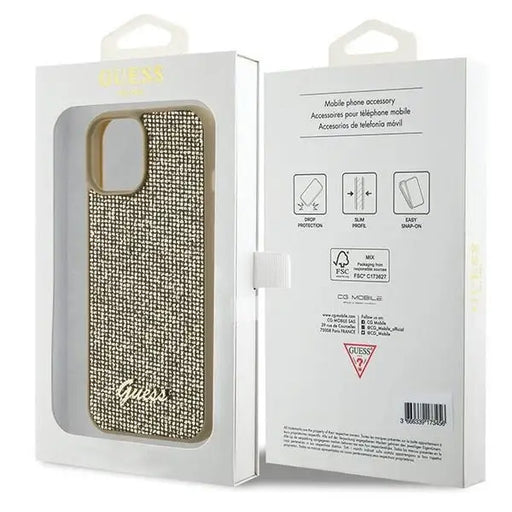 Guess Disco Metal Script case for iPhone 15 - gold - Cell phone cases and covers<<<HurtelXML