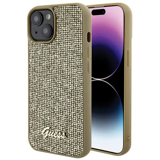 Guess Disco Metal Script case for iPhone 15 - gold - Cell phone cases and covers<<<HurtelXML