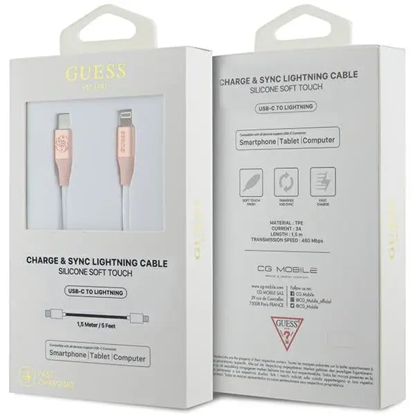 Guess Ebossed Logo USB-C / Lightning Cable 1.5m Fast Charging - Pink - Cell phone cables<<<HurtelXML