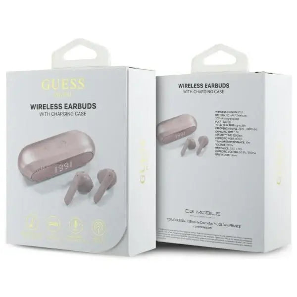 Guess Elongated Metalic Printed Logo Bluetooth TWS Headphones + Docking Station - Pink - Headphones