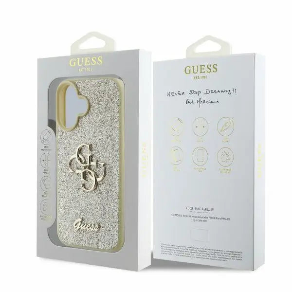 Guess Fixed Glitter Big 4G iPhone 16 Case - Gold - Cell phone cases and covers<<<HurtelXML