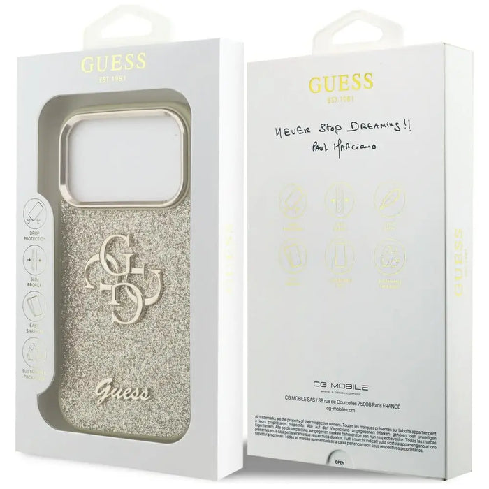Guess Fixed Glitter Big 4G Metal Frame case for iPhone 17 Pro - gold - Cell phone cases and covers<<<HurtelXML