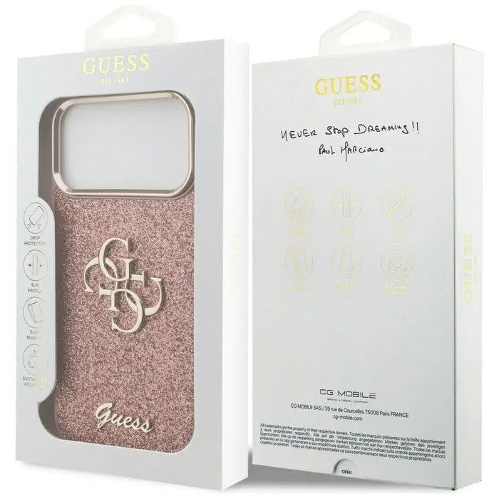 Guess Fixed Glitter Big 4G Metal Frame Case for iPhone 17 Pro Max - Pink - Cell phone cases and covers<<<HurtelXML