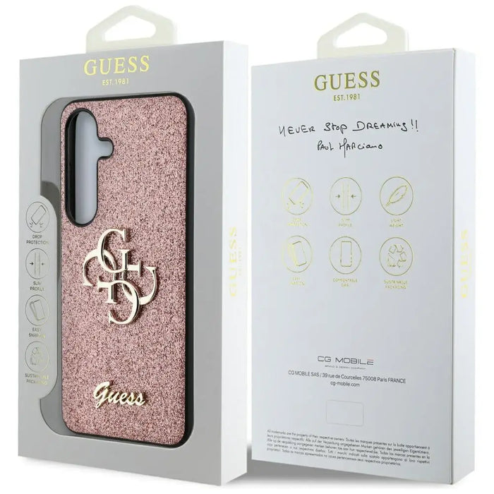Guess Fixed Glitter Big 4G Metal Logo Case for Samsung Galaxy S25 Pink - Cell phone cases and covers<<<HurtelXML
