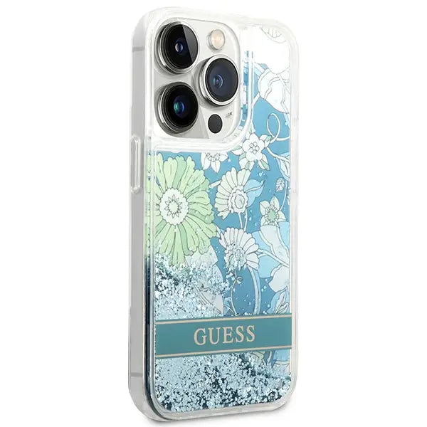 Guess Flower Liquid Glitter case for iPhone 14 Pro Max - green - Cell phone cases and covers<<<HurtelXML