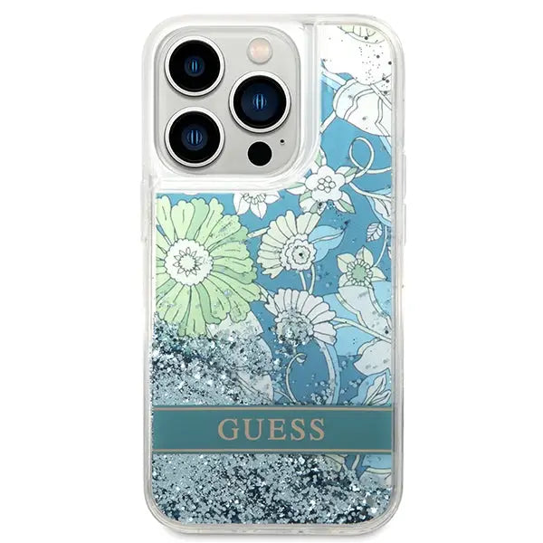 Guess Flower Liquid Glitter case for iPhone 14 Pro Max - green - Cell phone cases and covers<<<HurtelXML