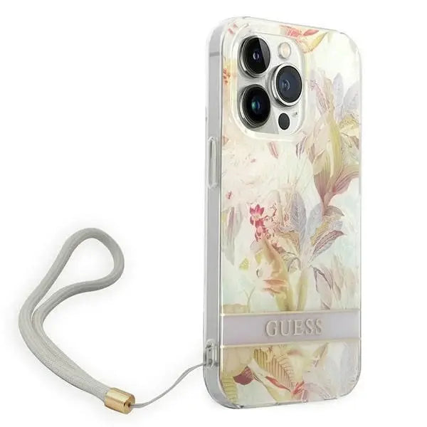 Guess Flower Strap iPhone 14 Pro 6.1’’ Case - Purple - Cell phone cases and covers<<<HurtelXML