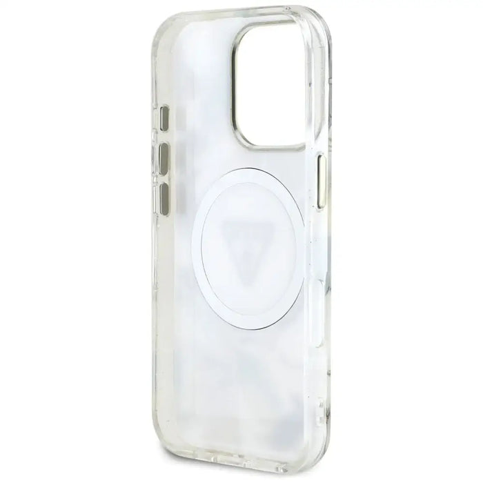 Guess Glitter Flowers Triangle Buttons MagSafe Case for iPhone 16 Pro White - Cell phone cases and covers<<<HurtelXML