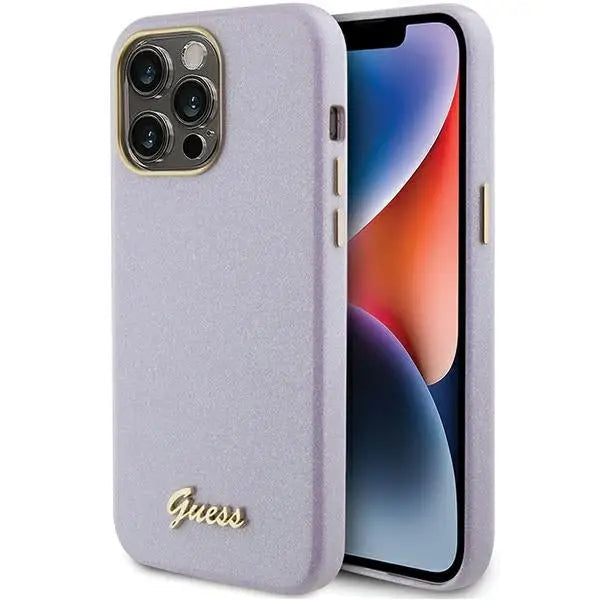 Guess Glitter Glossy Script case for iPhone 15 Pro Max - lilac - Cell phone cases and covers<<<HurtelXML