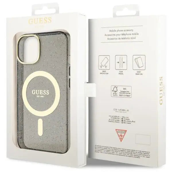 Guess Glitter Gold MagSafe case for iPhone 14 - black - Cell phone cases and covers<<<HurtelXML