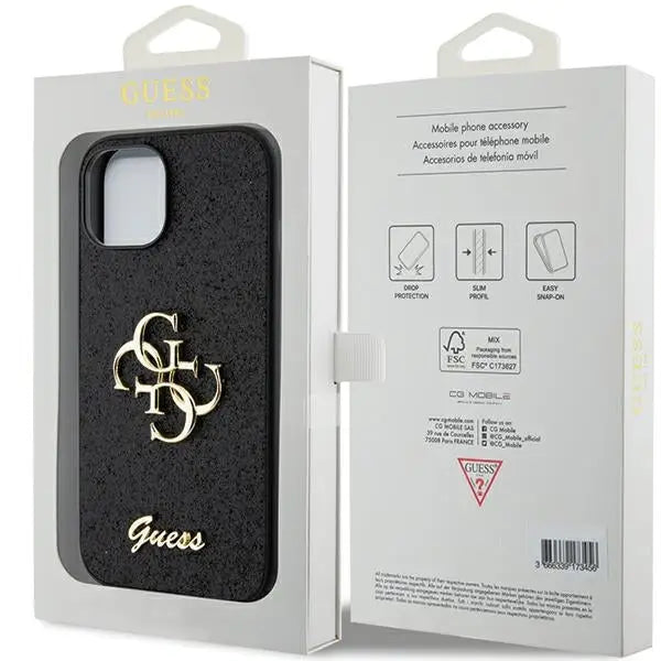 Guess Glitter Script Big 4G case for iPhone 15 - black - Cell phone cases and covers<<<HurtelXML