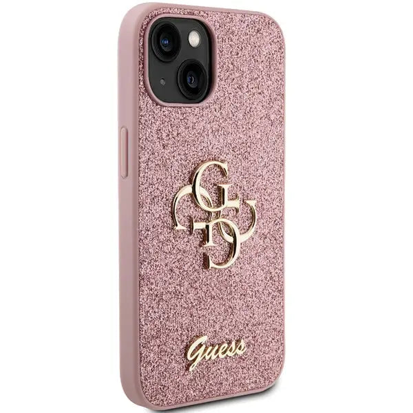 Guess Glitter Script Big 4G case for iPhone 15 - pink - Cell phone cases and covers<<<HurtelXML