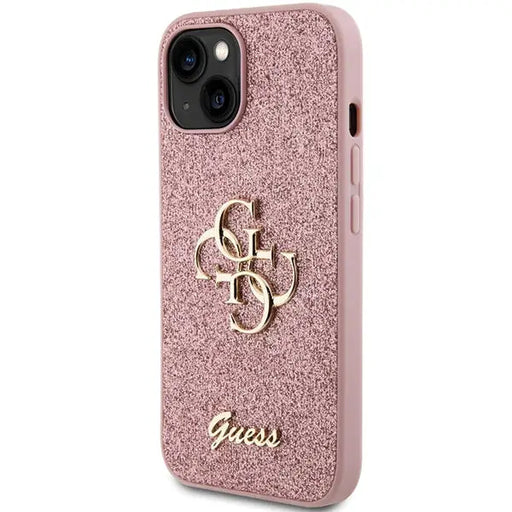 Guess Glitter Script Big 4G case for iPhone 15 - pink - Cell phone cases and covers<<<HurtelXML