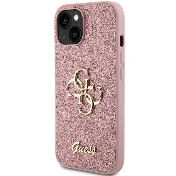 Guess Glitter Script Big 4G case for iPhone 15 - pink - Cell phone cases and covers<<<HurtelXML