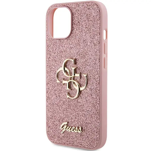 Guess Glitter Script Big 4G case for iPhone 15 - pink - Cell phone cases and covers<<<HurtelXML
