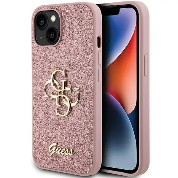 Guess Glitter Script Big 4G case for iPhone 15 - pink - Cell phone cases and covers<<<HurtelXML