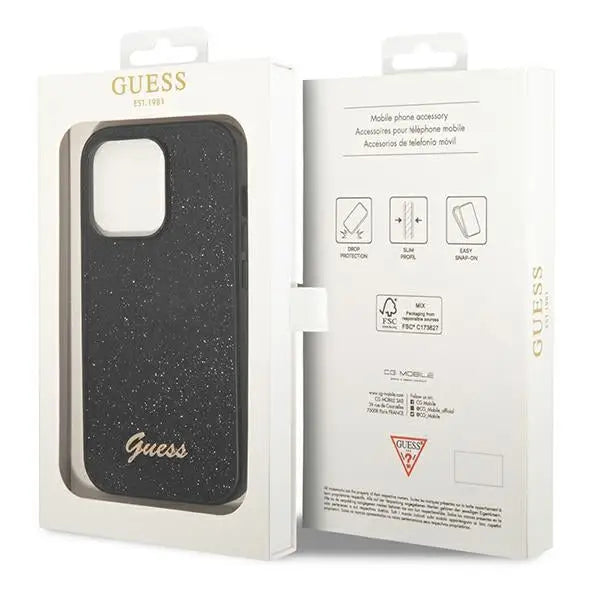 Guess Glitter Script Case for iPhone 14 Pro - Black - Cell phone cases and covers<<<HurtelXML