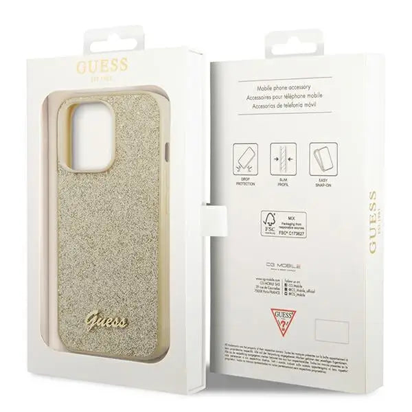 Guess Glitter Script Case for iPhone 14 Pro - Gold - Cell phone cases and covers<<<HurtelXML