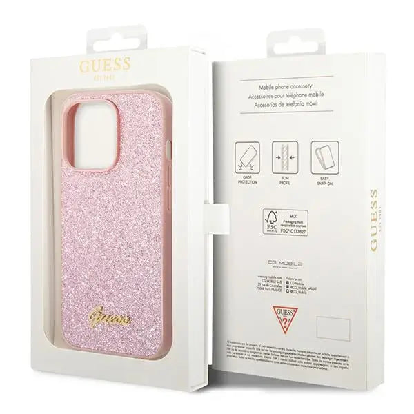 Guess Glitter Script Case for iPhone 14 Pro Max - Pink - Cell phone cases and covers<<<HurtelXML