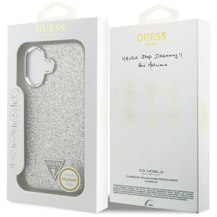 Guess Glitter Triangle Logo MagSafe case for iPhone 17 - silver - Cell phone cases and covers<<<HurtelXML
