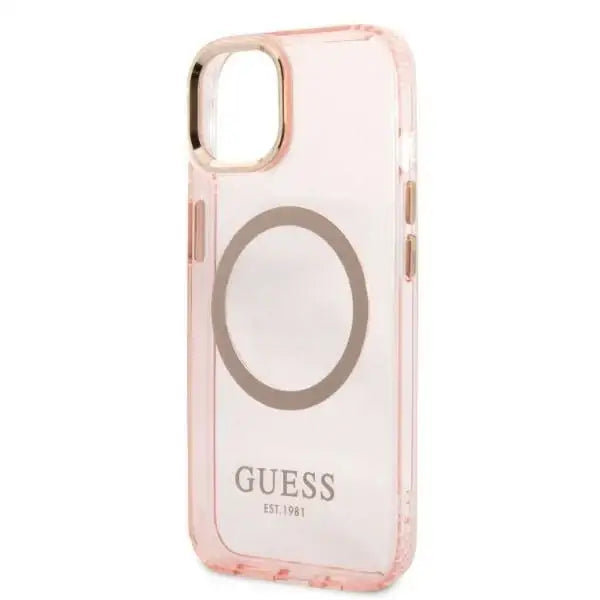 Guess Gold Outline Translucent MagSafe case for iPhone 13 - pink - Cell phone cases and covers<<<HurtelXML
