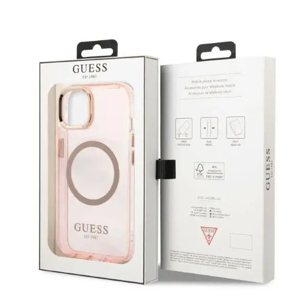 Guess Gold Outline Translucent MagSafe case for iPhone 13 - pink - Cell phone cases and covers<<<HurtelXML