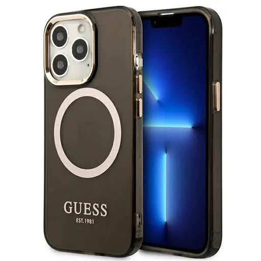 Guess Gold Outline Translucent MagSafe Case for iPhone 13 Pro / iPhone 13 - Black - Cell phone cases