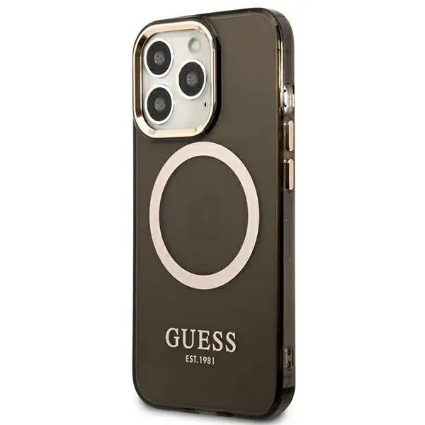 Guess Gold Outline Translucent MagSafe Case for iPhone 13 Pro / iPhone 13 - Black - Cell phone cases