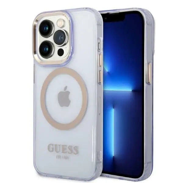 Guess Gold Outline Translucent MagSafe Case for iPhone 14 Pro Max 6.7’’ - Purple - Cell phone cases